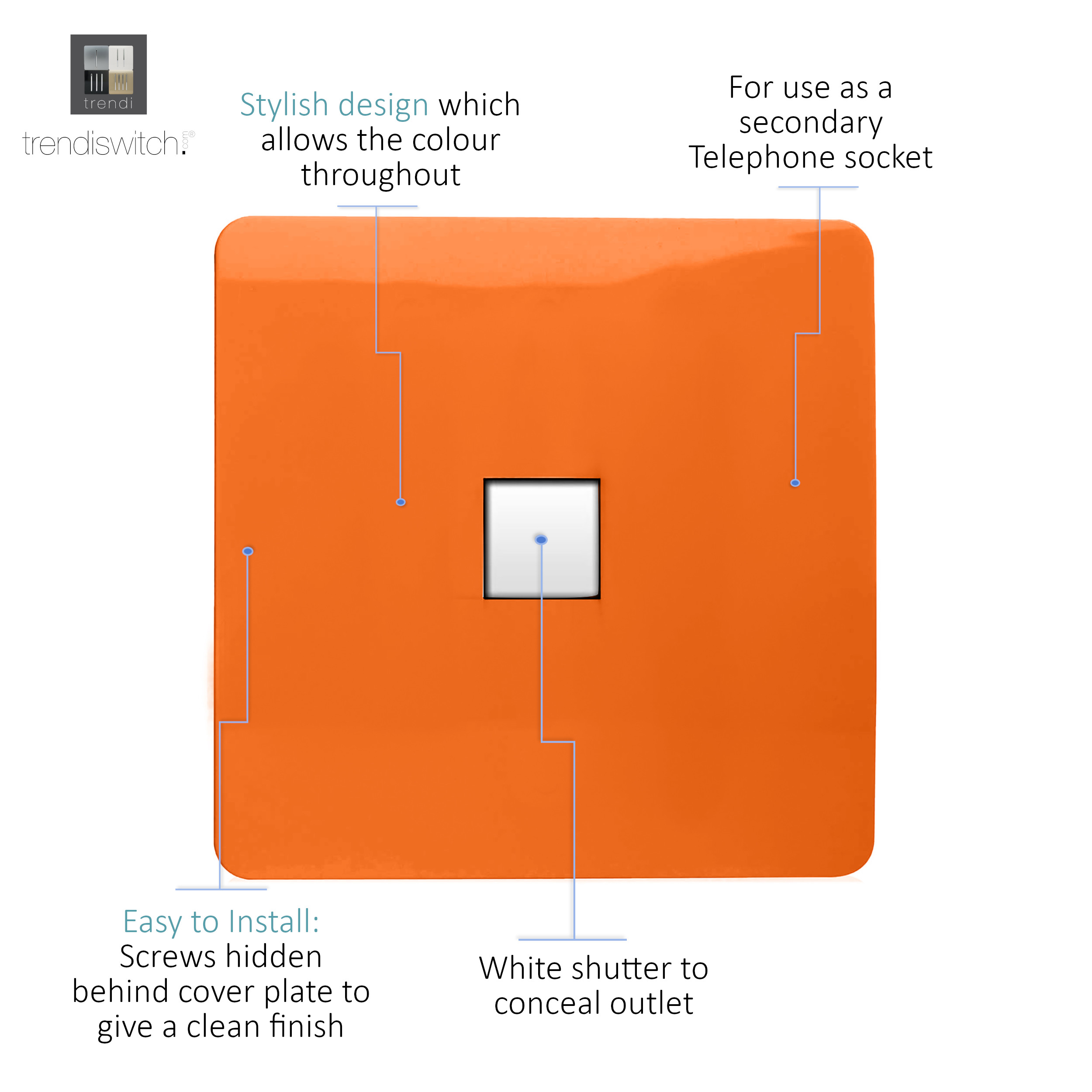 Single PC Ethernet Cat 5 & 6 Data Outlet Orange ART-PCOR  Trendi Orange